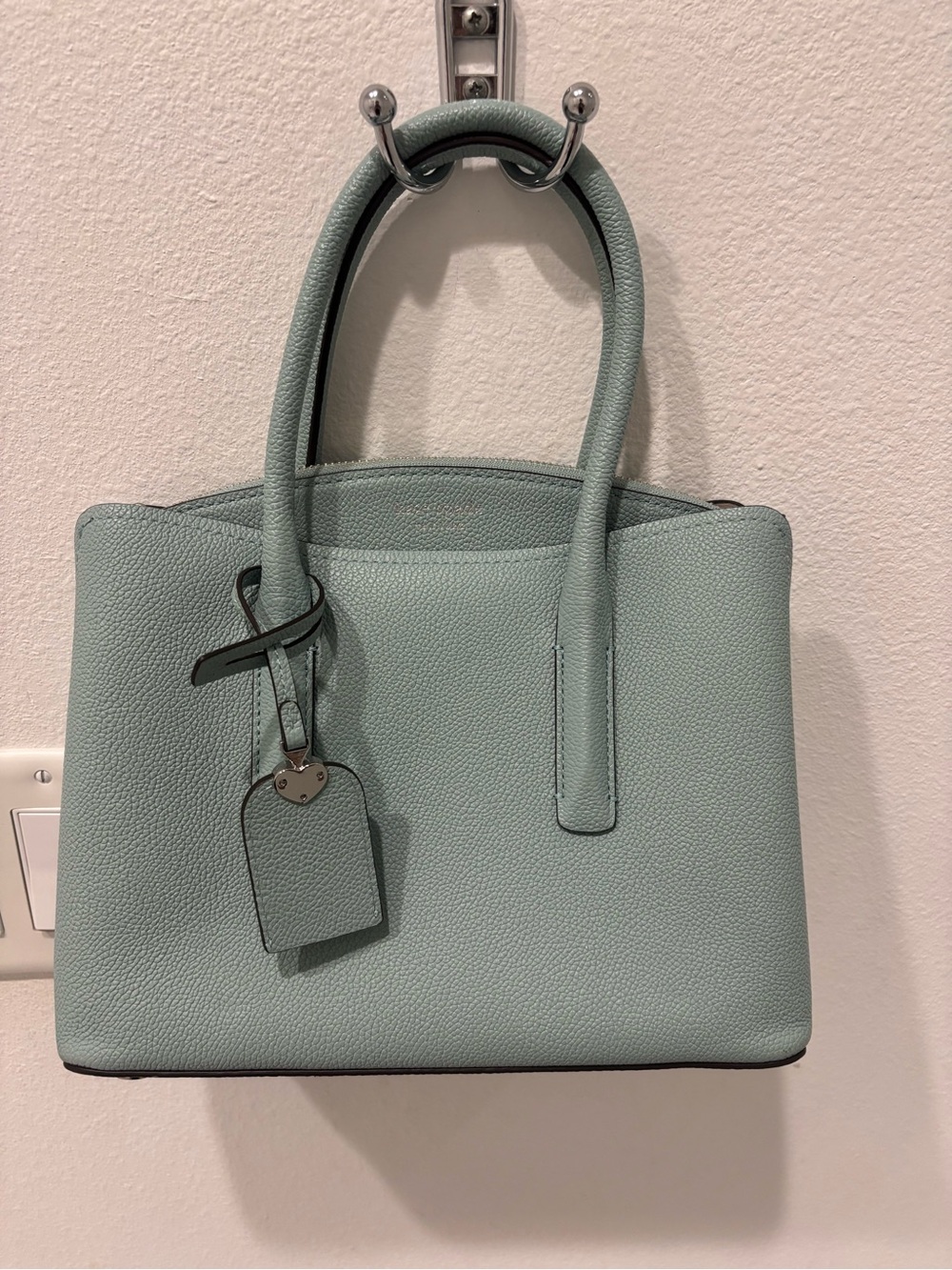 kate spade Mint Green Pebbled Leather Satchel with Luggage Tag